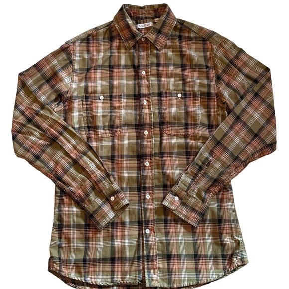 Gustin Men's Green Plaid Button Up Shirt Medium Long Sleeve Casual USA *READ* - Picture 1 of 9